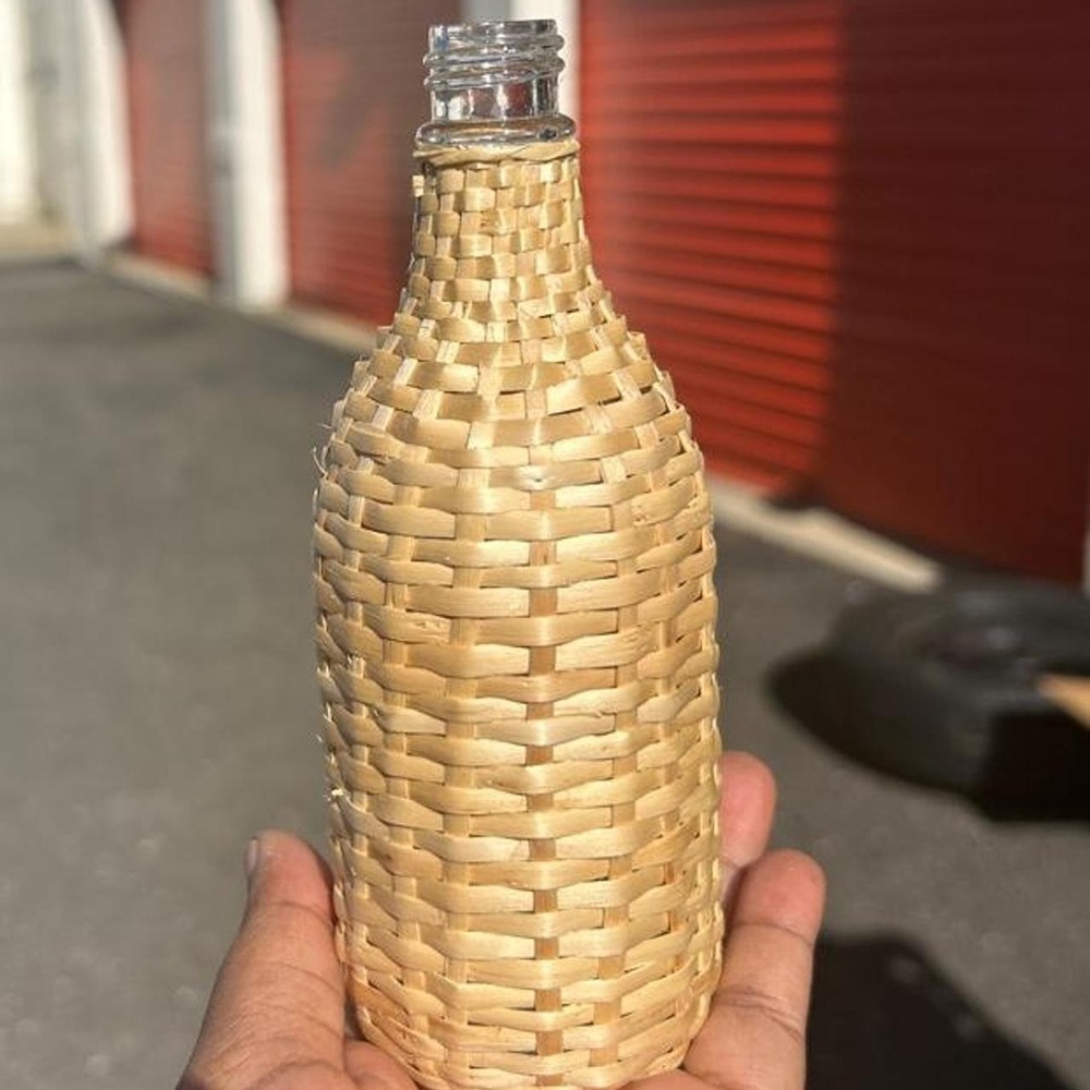 Small Rattan Wicker Wrapped Glass Bottle Vase Coastal Grandmother Cottagecore